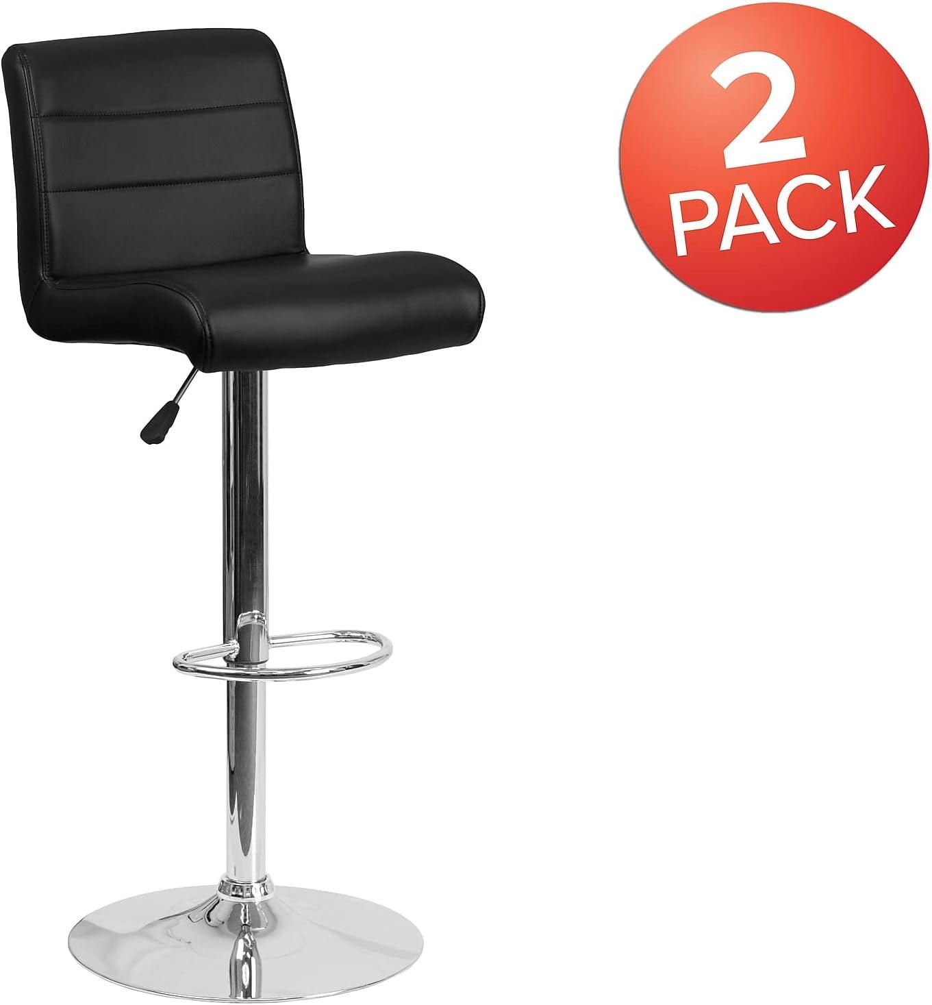 Adjustable Black Vinyl and Chrome Swivel Barstool