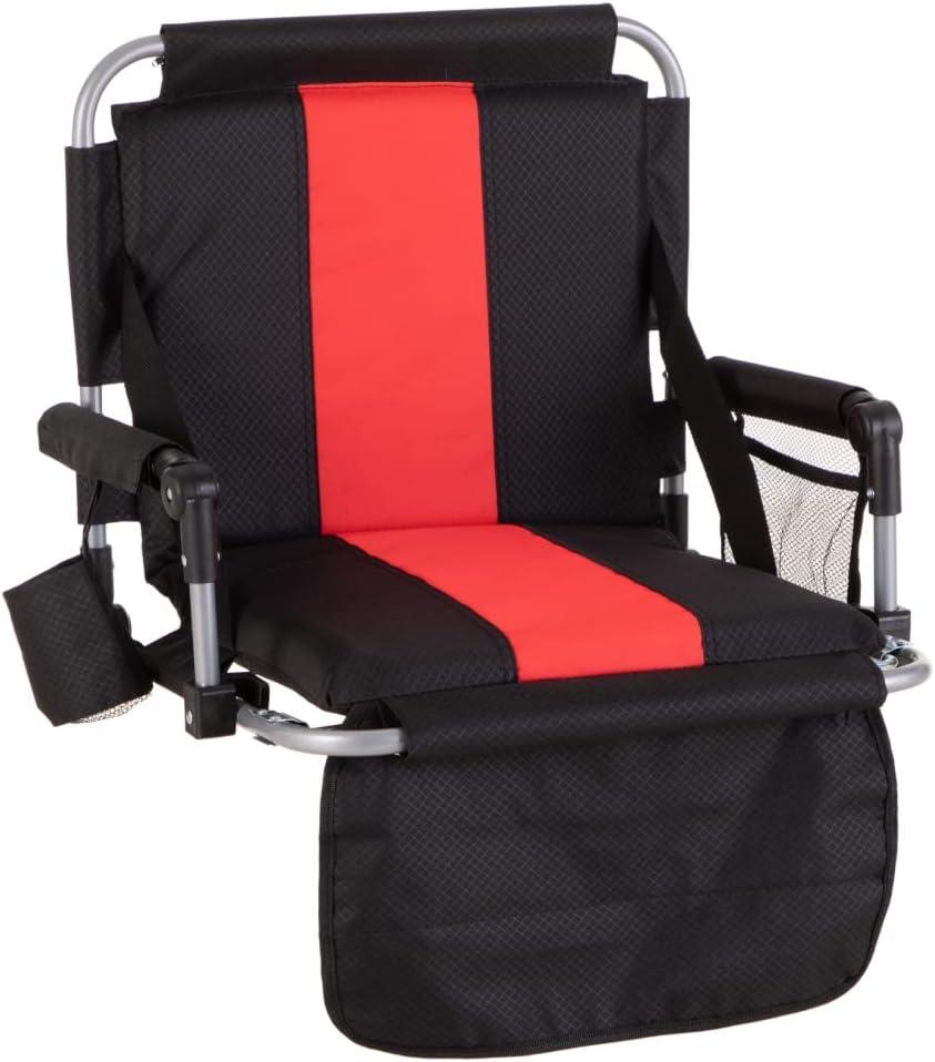 Black and Red Steel Portable Stadium Seat with Armrests