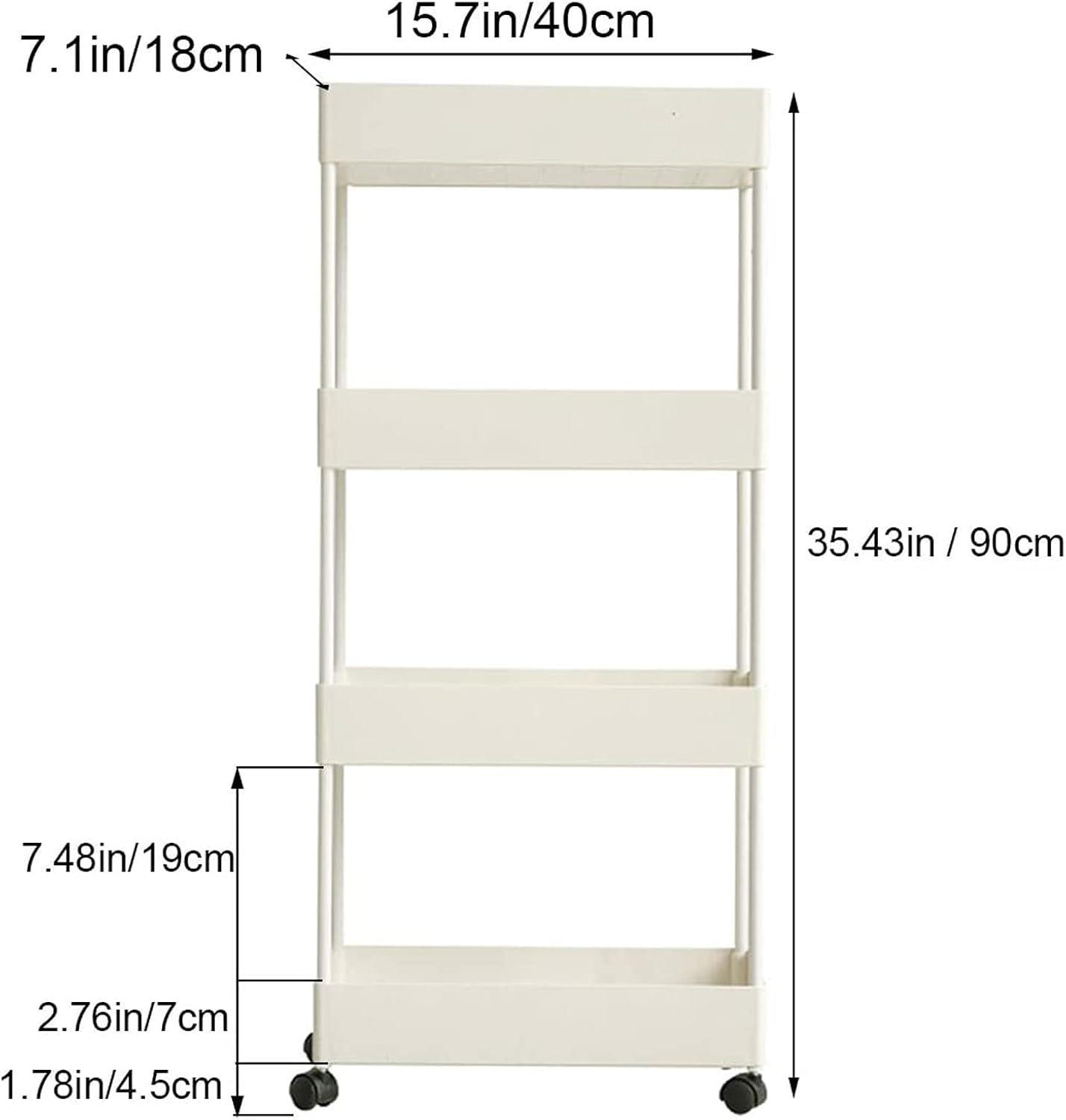 White 4-Tier Slim Rolling Utility Cart with Mesh Baskets