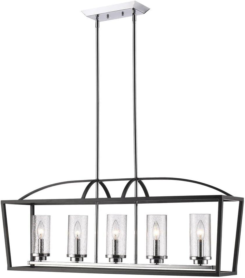 Mercer Matte Black 5-Light Linear Pendant with Seeded Glass