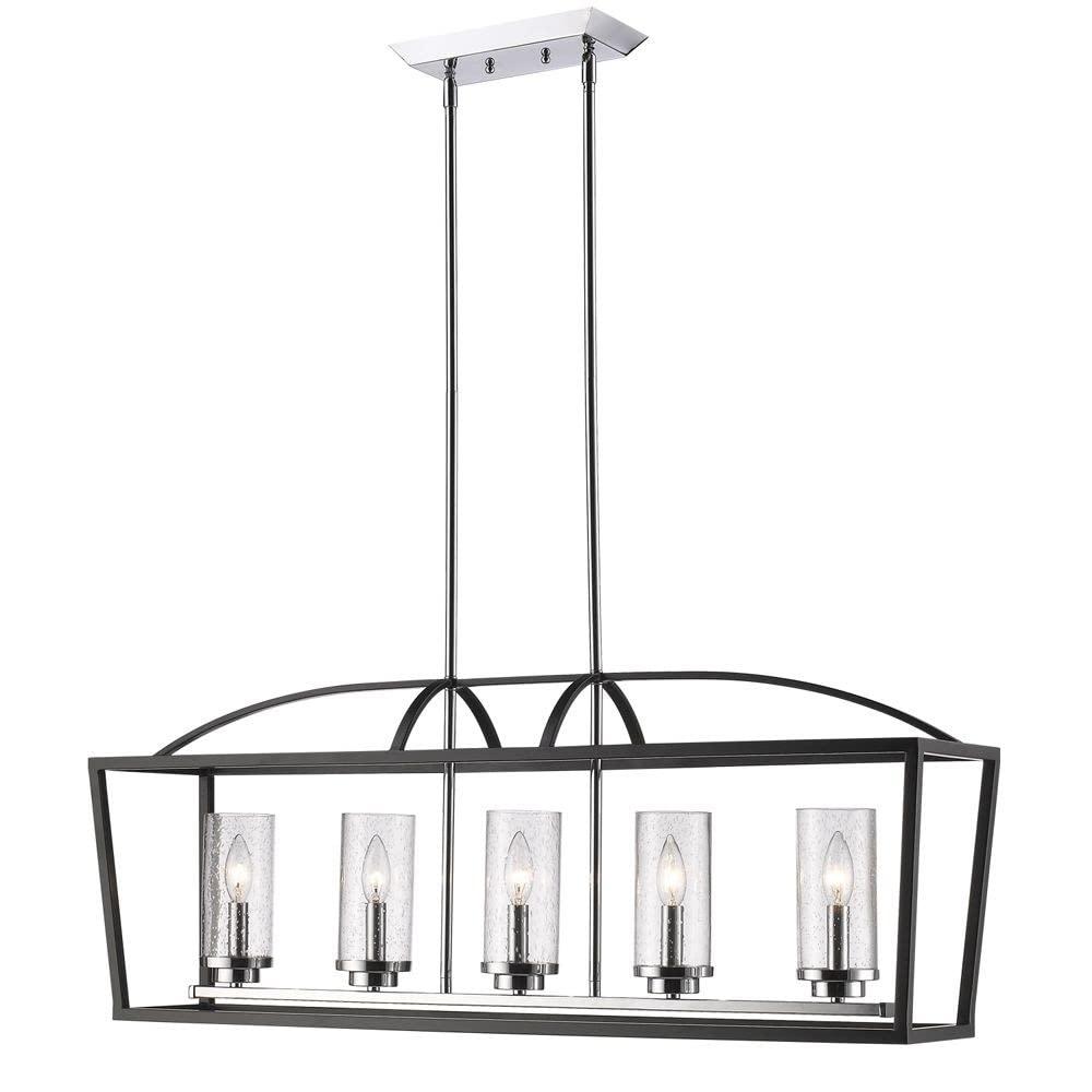 Mercer Matte Black 5-Light Linear Pendant with Seeded Glass