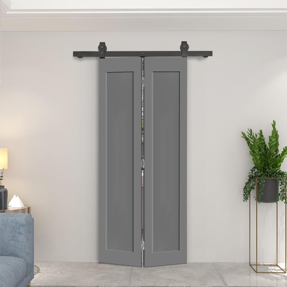 Calhome 2 PANEL Shaker Composite Bi-Fold Door with Sliding Barn Door Hardware KitColor