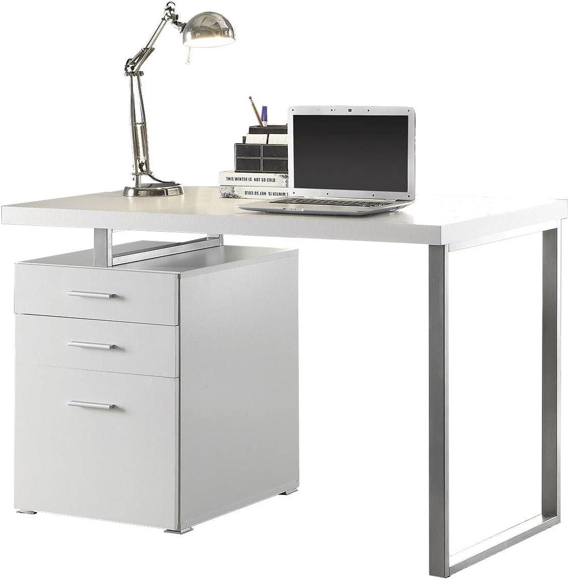 Coaster Brennan Modern 3-Drawer Wood Office Desk in White and Silver