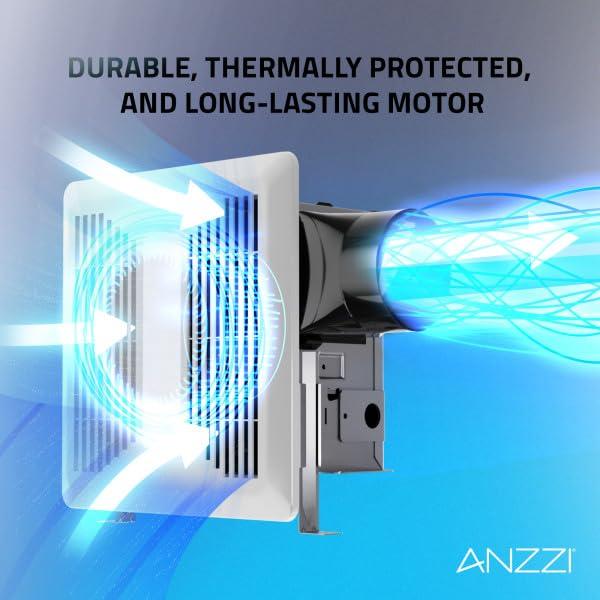 ANZZI 110 CFM 1.3 Sones Super Quiet Square Grill Ceiling Mount Sturdy 26 Watt Bathroom Exhaust Fan With Built-In LED Light Energy Star Rated