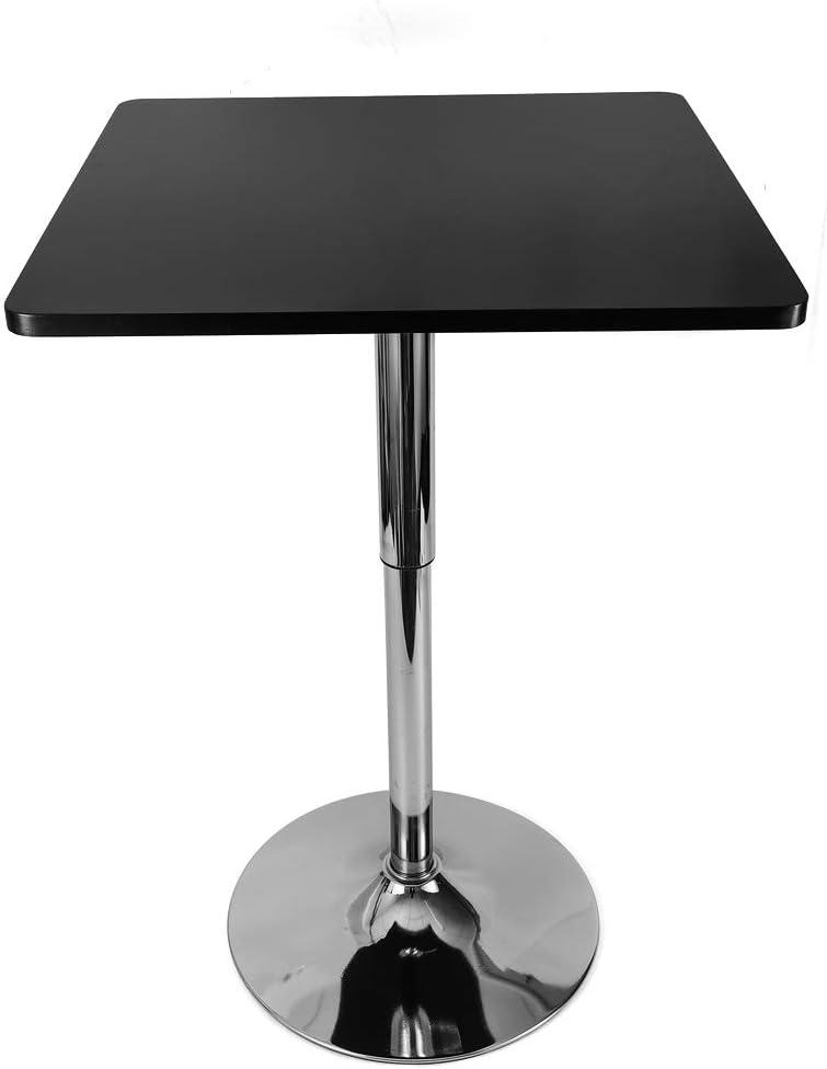 Square Bar Table, Modern Pub Table, 360° Swivel Cocktail Table, Adjustable Height with Black Top, Stainless Steel Leg and Base