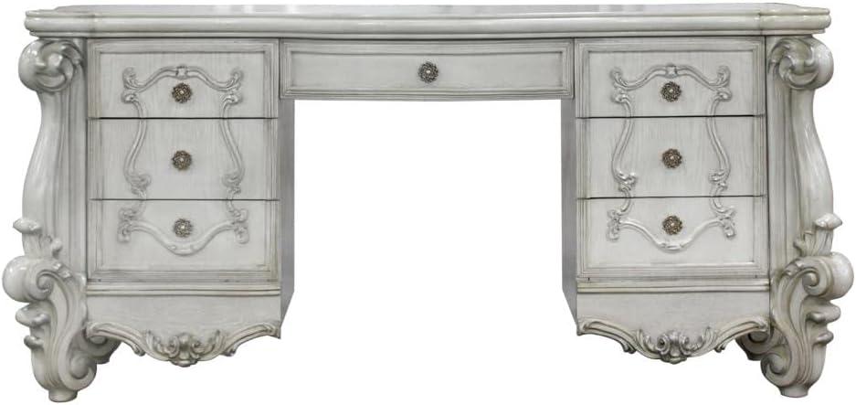 Versailles Bone White 67" Wood Vanity Desk with Brown Copper Hardware