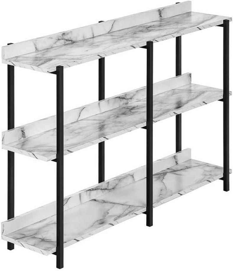 Monarch Specialties Accent Table Console Entryway Narrow Sofa Living Room Bedroom White Marble Look Laminate Black Metal Contemporary Modern