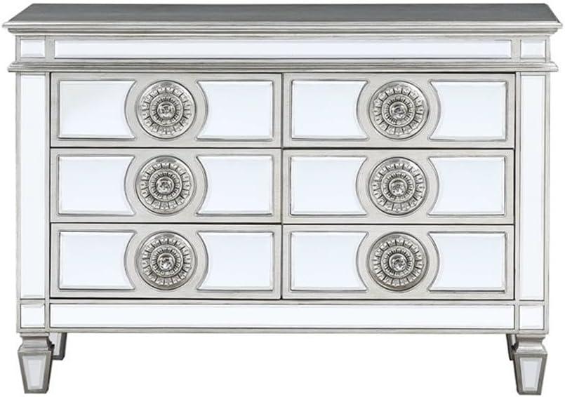 Antique Platinum Mirrored 6-Drawer Wooden Server