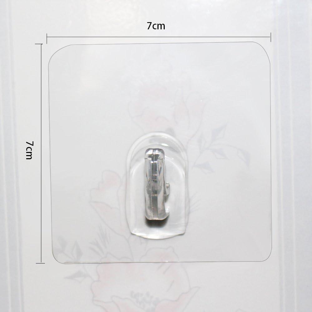 XZZ 8PCS Clear Adhesive Sticky Wall Hooks,No Drilling Strong Waterproof Sticker Hanger for Kitchen, Shower and Bathroom 20kg/44lb. (Max Loading)