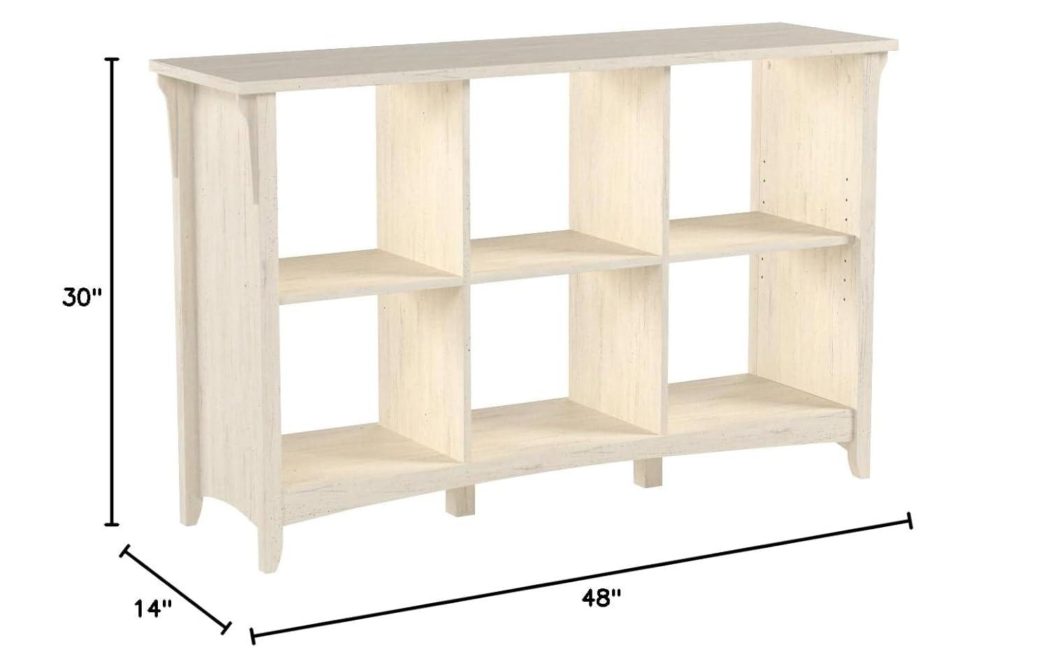 Bush Furniture 29.96" Salinas 6 Cube Organizer In Antique White: Mid-Century Modern Style, MDF Laminate, Metal Hardware