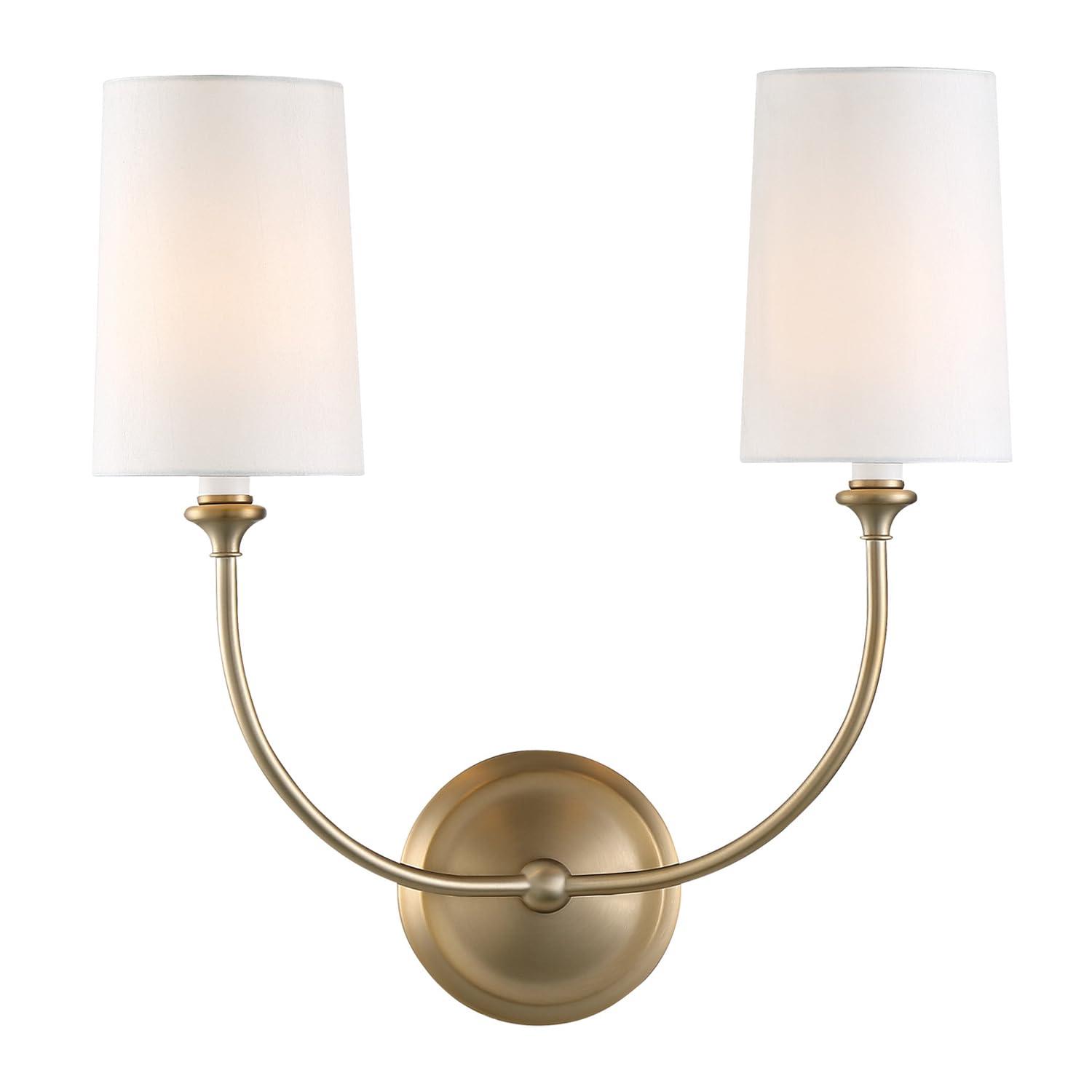 Sylvan Vibrant Gold Brass 2-Light Dimmable Sconce with Silk Shade