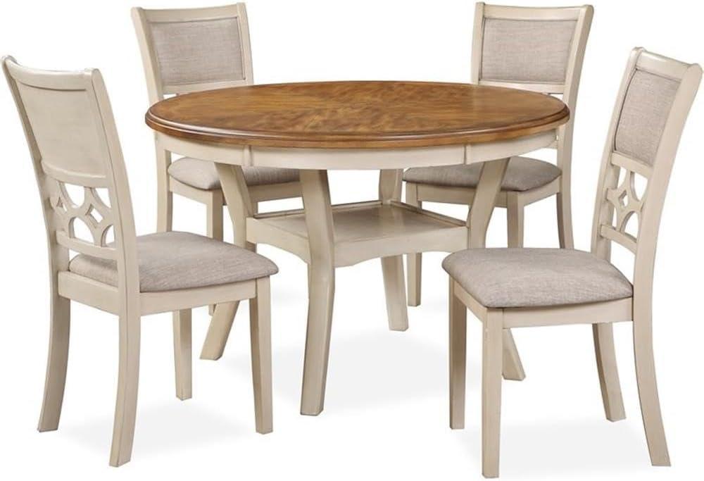 New Classic Furniture Mitchell Solid Wood 5Pc Dining Set in White/Brown Bisque