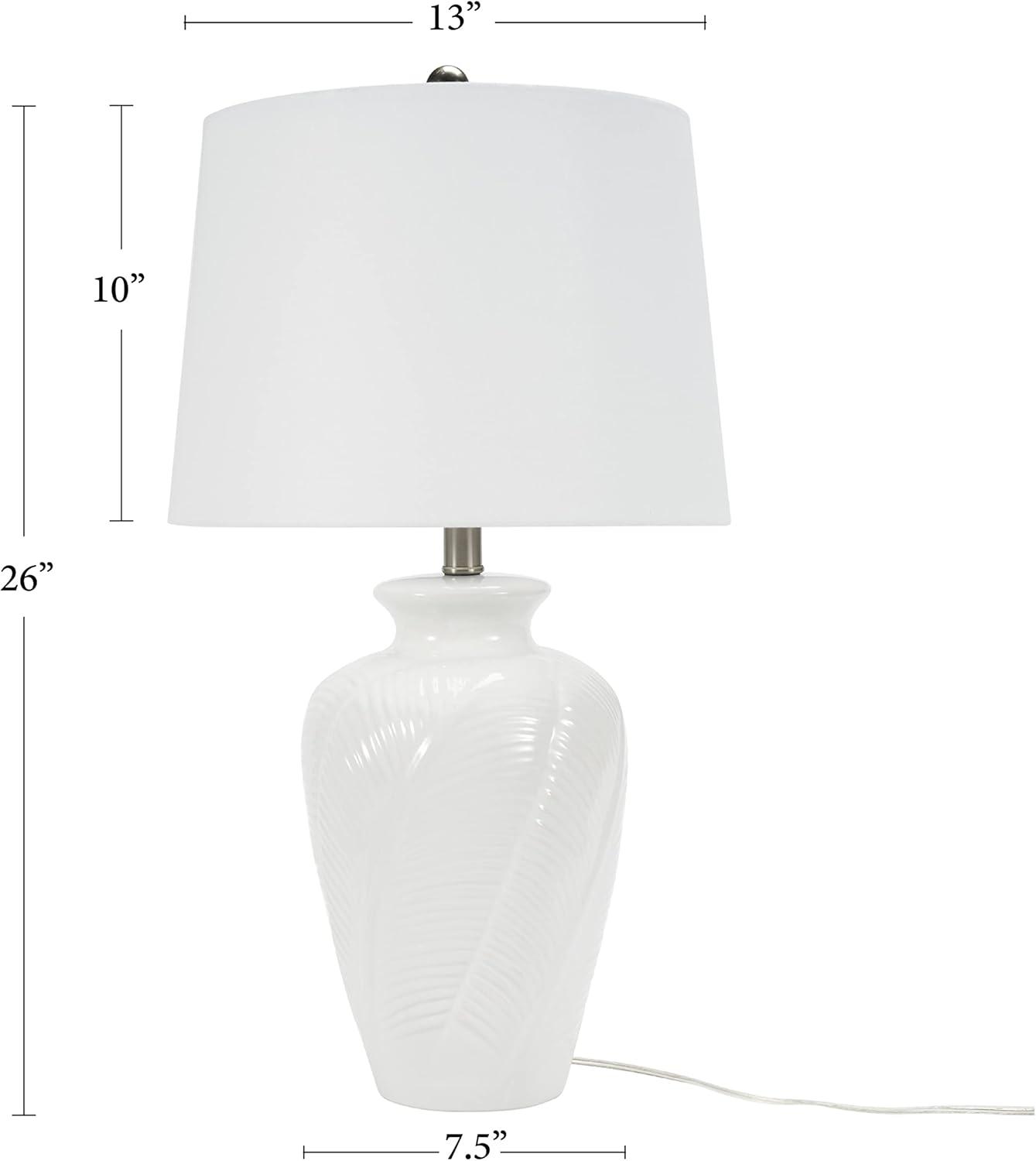 26" White Textured Feather Ceramic Urn Table Lamp - Nourison