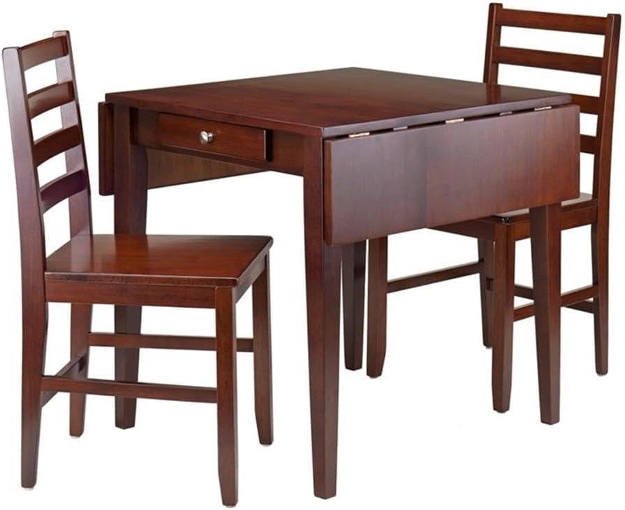 Walnut 3-Piece Drop Leaf Dining Table Set with Ladder Back Chairs