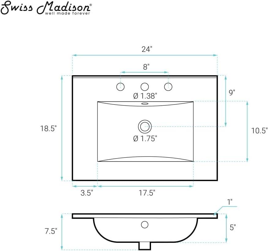Ceramic 24" Single Bathroom Vanity Top