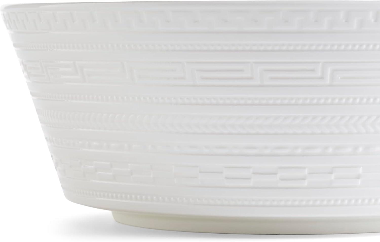 White Embossed Ceramic Round Serving Bowl