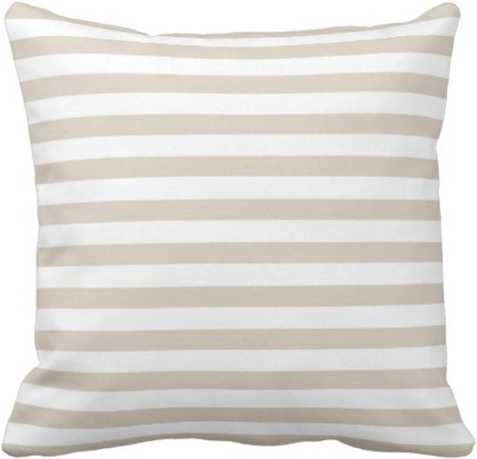 Modern Tan and White Striped Square Pillow Cover 20x20 Inch