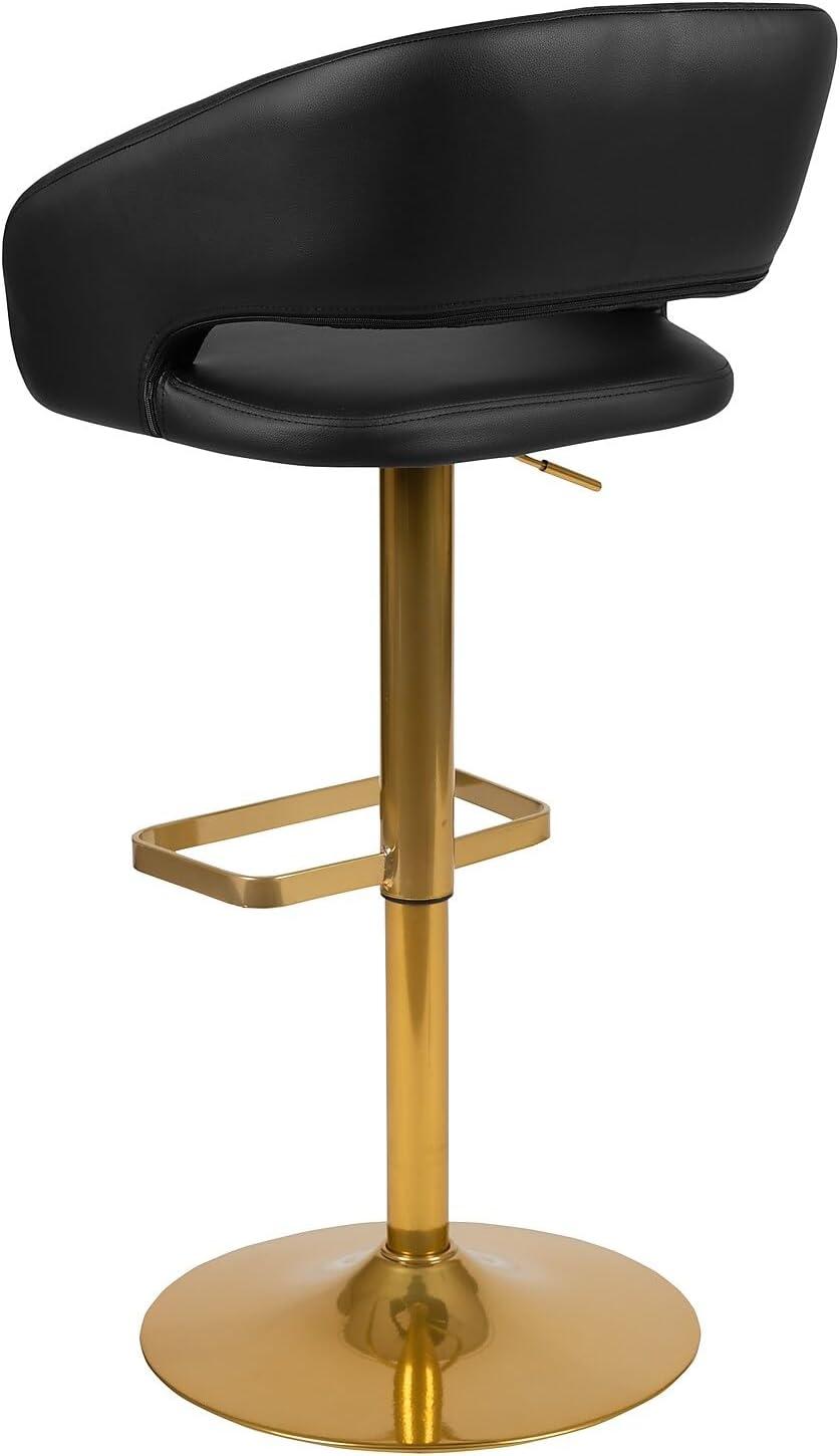 Black Vinyl Adjustable Height Barstool with Gold Base, Set of 2