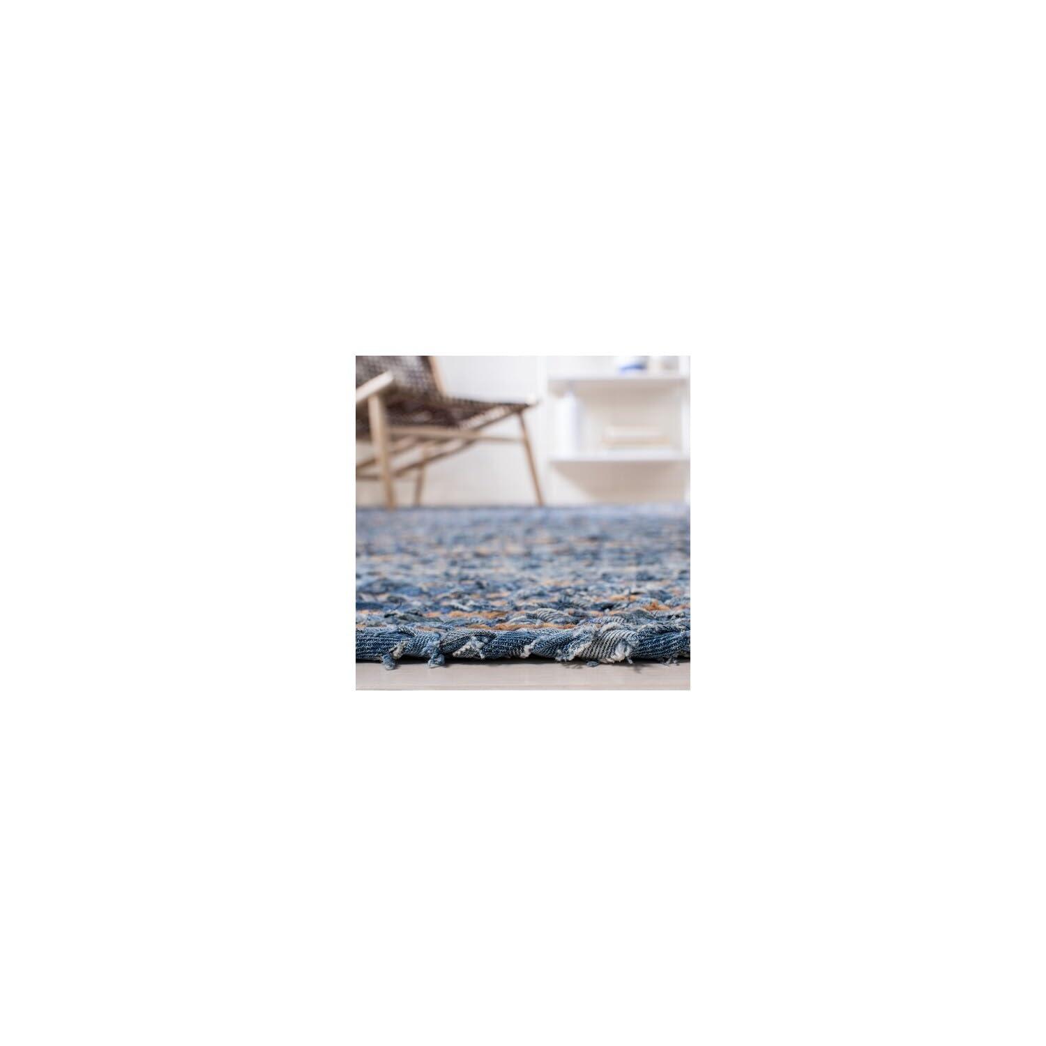 Handmade Green and Natural Braided Jute Cotton Square Rug