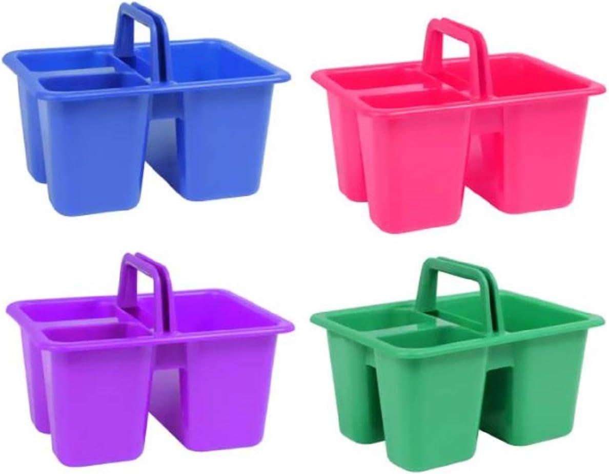 Kids Stackable Plastic Caddies with Handles, 3 Compartments, 4-Count Set