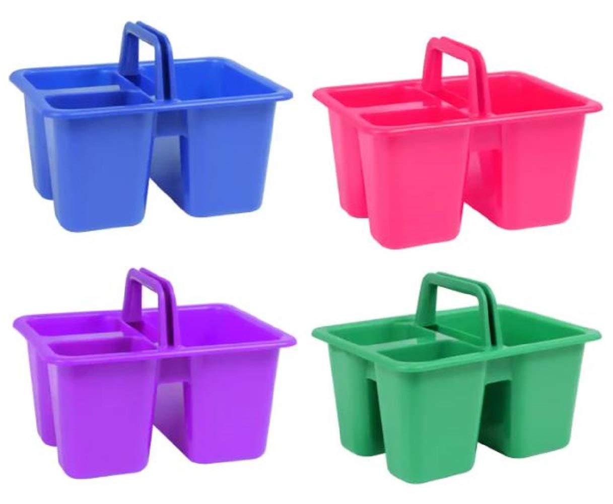 Kids Arts & Crafts Small Plastic Caddies with Handles, 3 Compartments, Assorted Colors, 4-ct Set