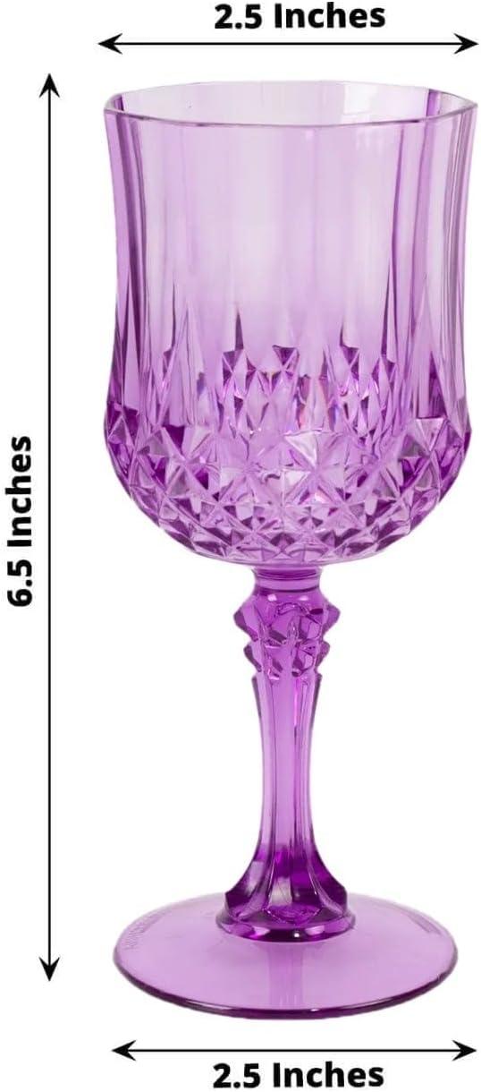 Efavormart 6-Pack Plastic Wine Glasses 8oz, Purple - Crystal Cut Shatterproof Cocktail Goblets Drinking Glasses