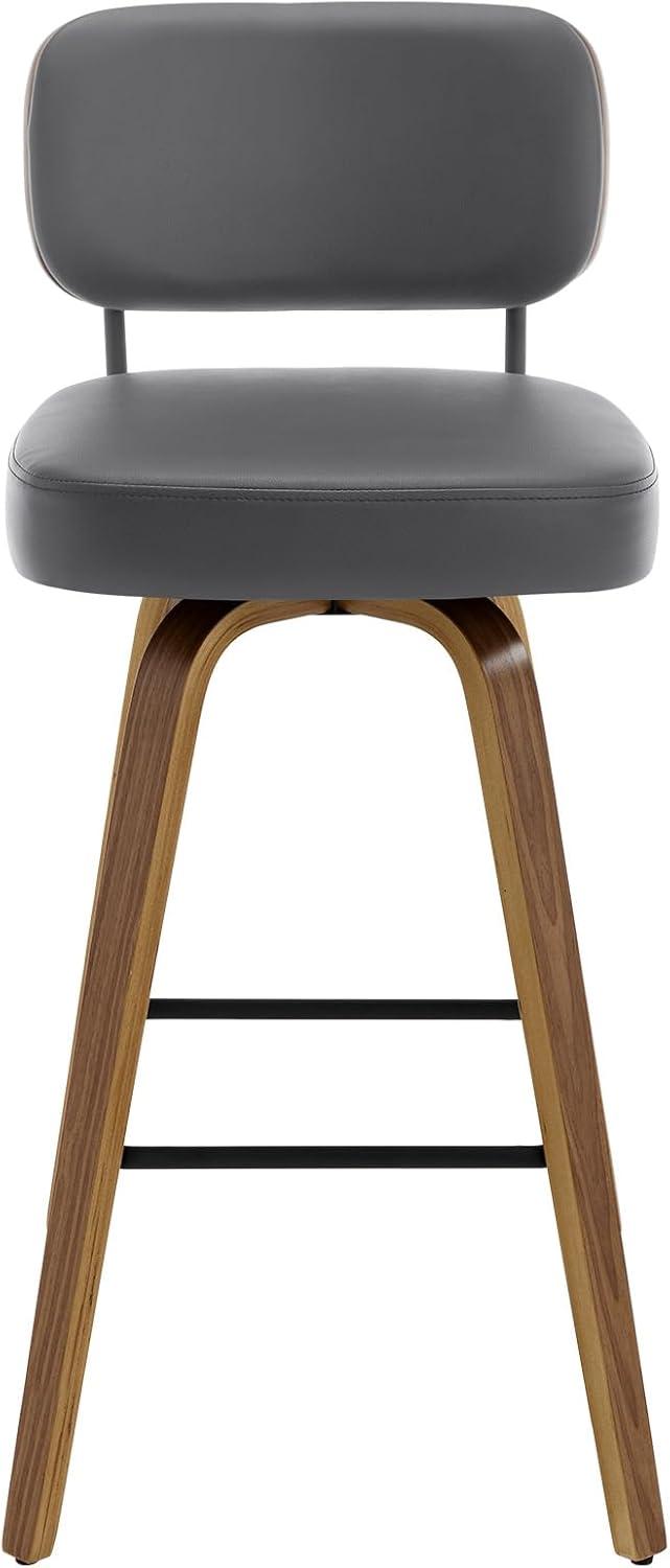 Grey Faux Leather Swivel Bar Stools with Wood Back