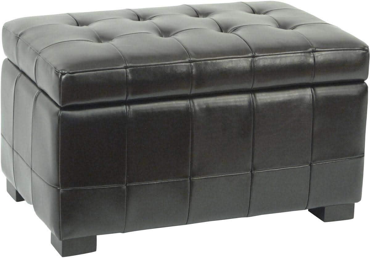 Chic Transitional Black Leather 30" Storage Bench