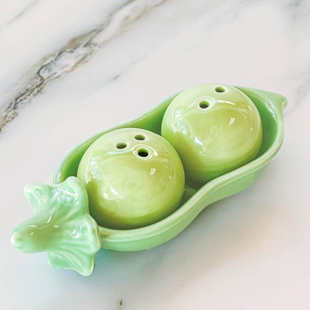 Two Peas in A Pod Ceramic Salt and Pepper Shakers in Ivy Print Gift Box Wedding favors
