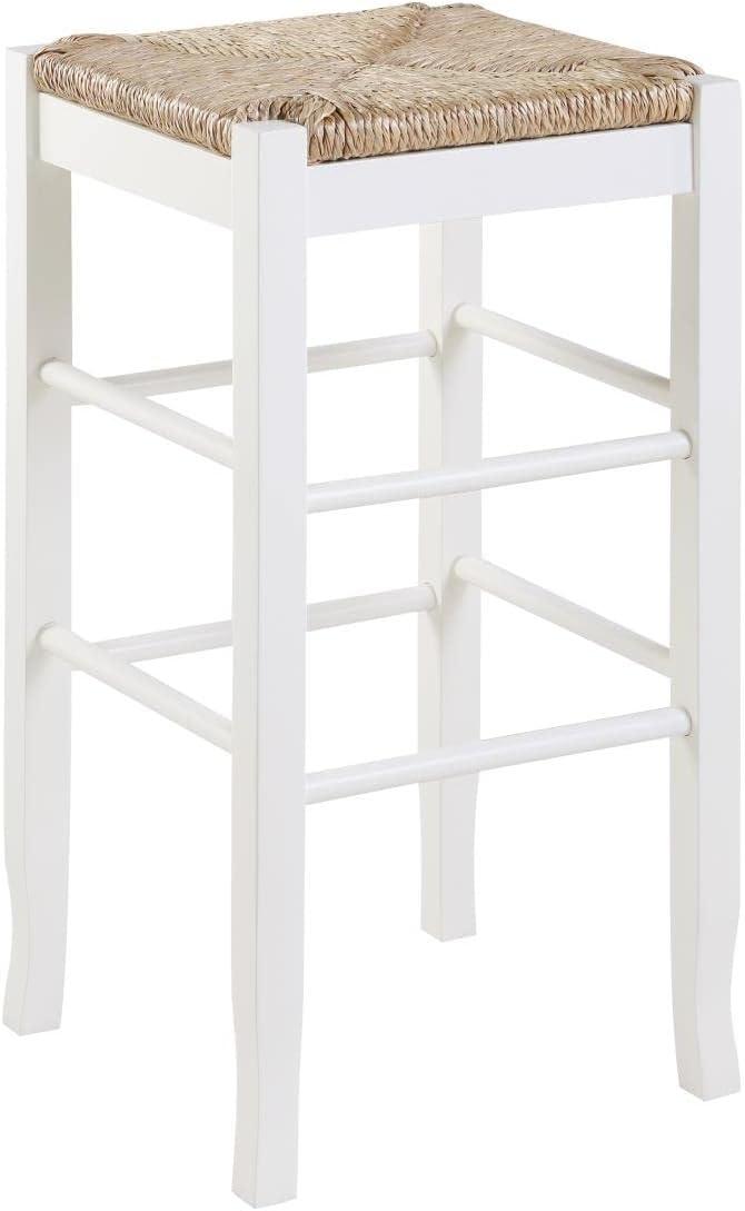 29" Rush Seat Hardwood Barstool White - Boraam: Solid Frame, Double Stretcher Bars, Handwoven Seat