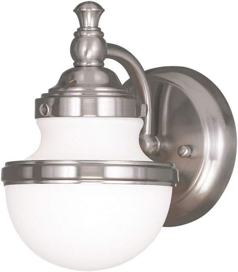 Oldwick Brushed Nickel 1-Light Wall Sconce with Satin Opal White Glass