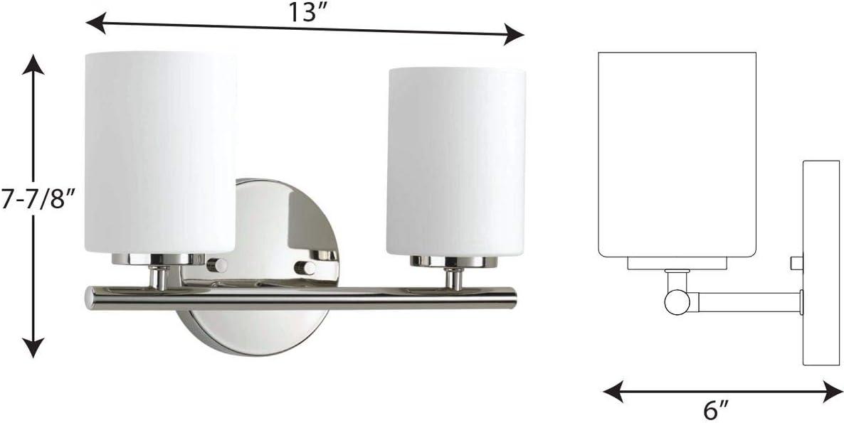 Progress Lighting Replay Collection 2-Light Bath Vanity, Polished Nickel, Shade Included