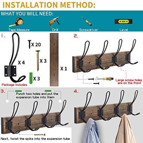 Solid Pine Wood Towel Rack Rustic Coat Rack Wall Mounted Coat Hook with 4 Farmhouse Hooks Rustic Towel Racks for Bathroom Entryway Kitchen Towel Coat Hat Purse Robes (Brown)