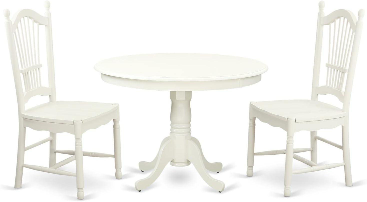 Dining Set - One Round Table & 2 Chairs with Solid Wood Seat, Linen White - 42 in. - 3 Piece