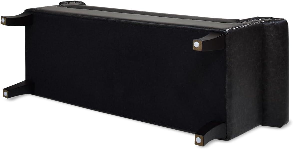 Kathy Roll Arm Entryway Accent Bench Vintage Black Brown Faux Leather