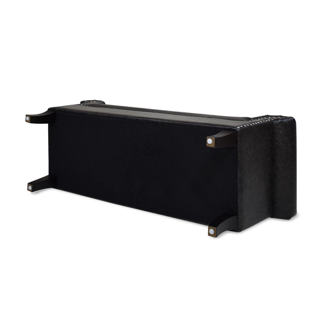 Kathy Roll Arm Entryway Accent Bench Vintage Black Brown Faux Leather
