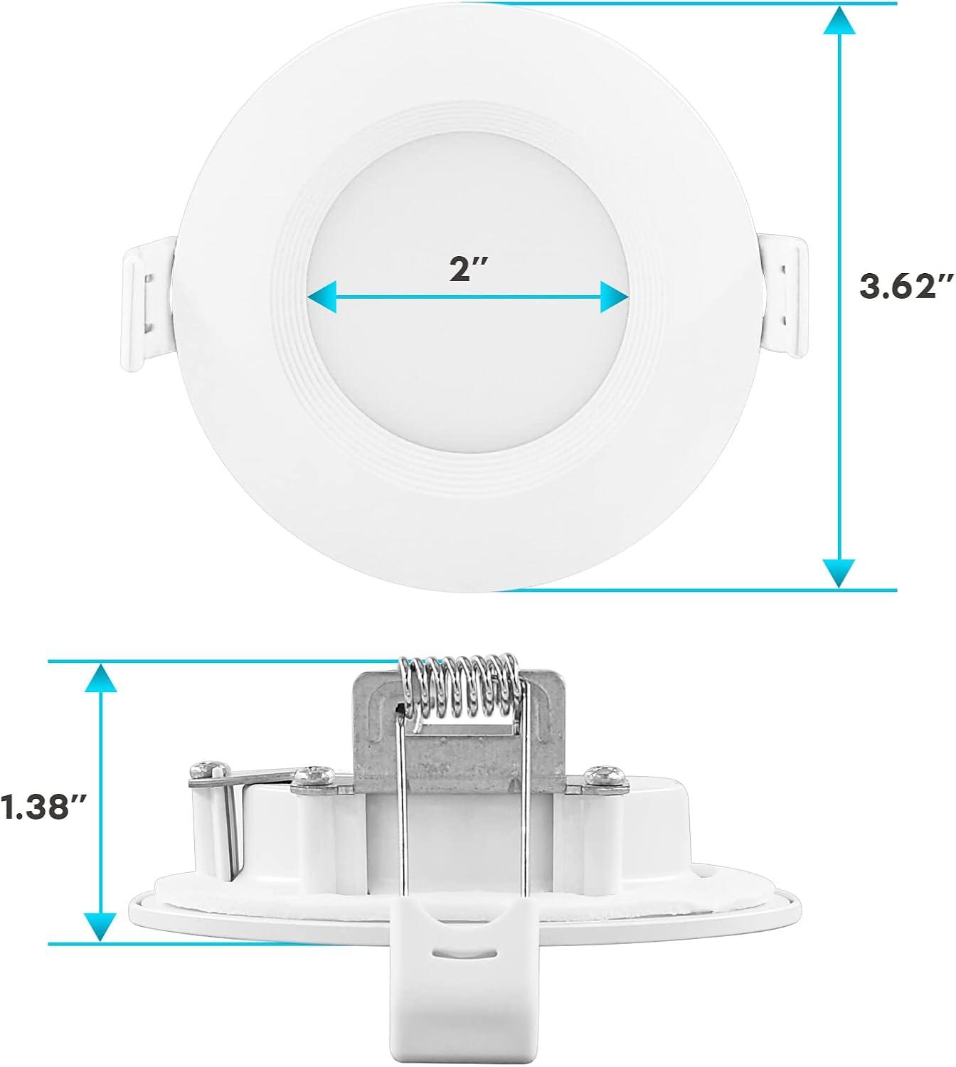 Luxrite 3 Inch Ultra Thin LED Recessed Light J-Box 6W 5 Color Options Dimmable 400 Lumens IC Rated Baffle