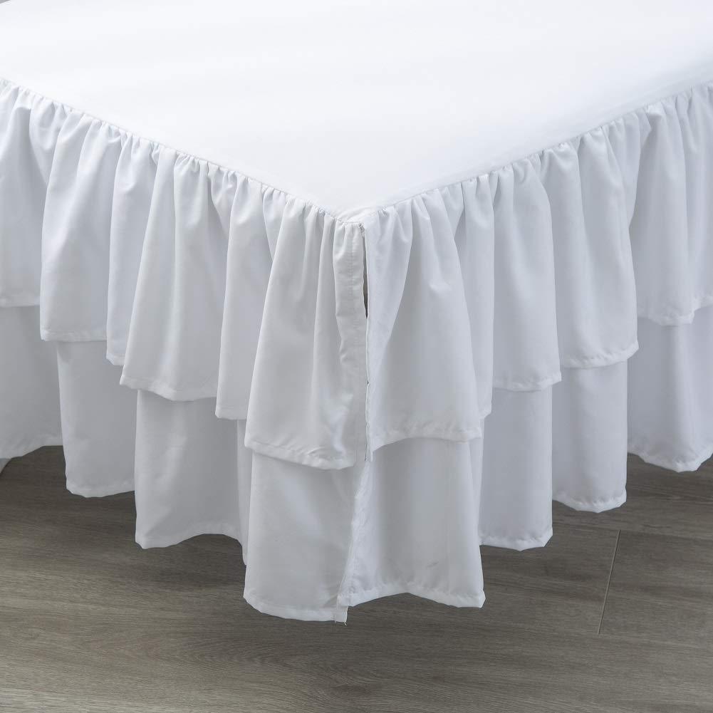 shuoli White Ruffled Crib Bed Skirt Double Layer Nursery Toddler Dust Ruffle Bedding Skirt 14" Deep Drop