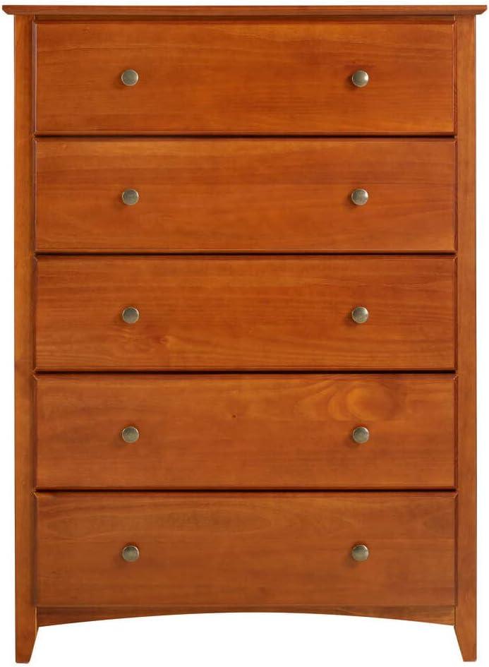 Cherry Finish Shaker Style 5-Drawer Solid Wood Chest