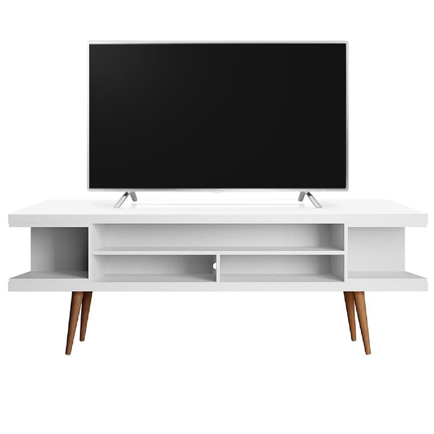 Utopia TV Stand for TVs up to 65" White - Manhattan Comfort: Modern Entertainment Center, Cable Management