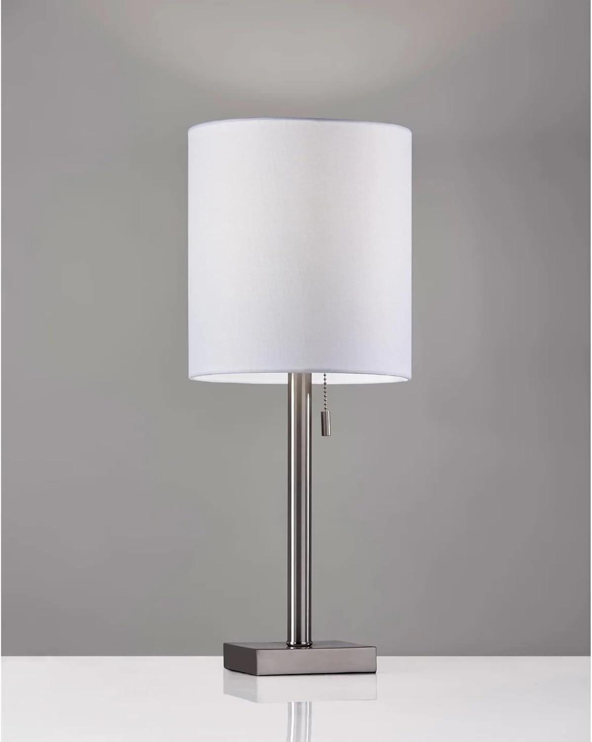 Brushed Steel Table Lamp with White Fabric Shade