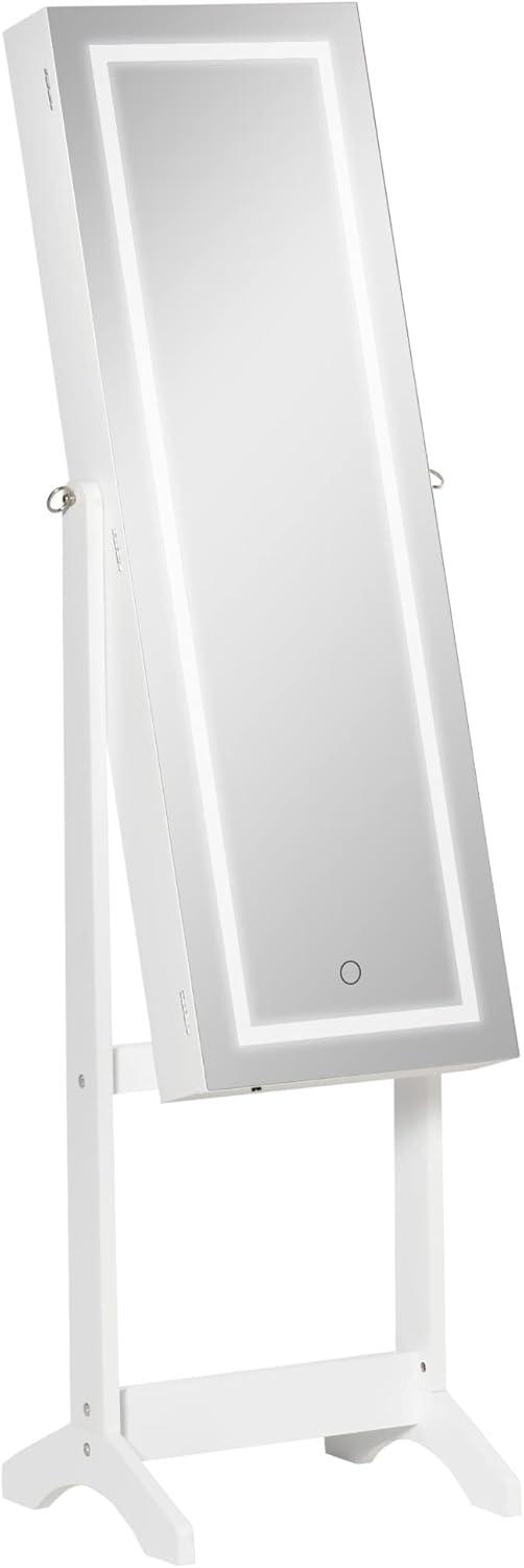 White MDF Floor Standing Jewelry Cabinet with LED Light and Mirror
