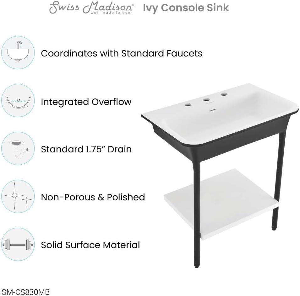 Ivy 32" Solid Surface Console Sink in Matte Black