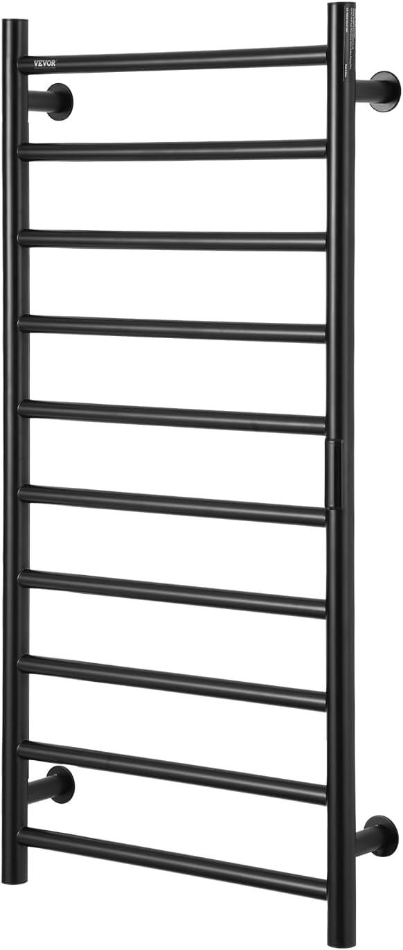 VEVOR 10-Bar Wall-Mounted Heated Towel Warmer Rack, Black, Adjustable Temperature