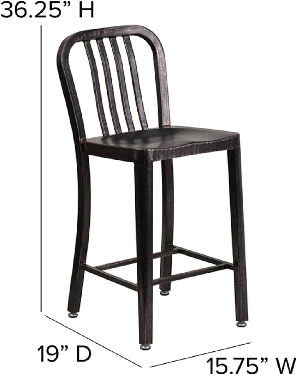 Sleek 24" Black-Antique Gold Metal Indoor-Outdoor Counter Stool