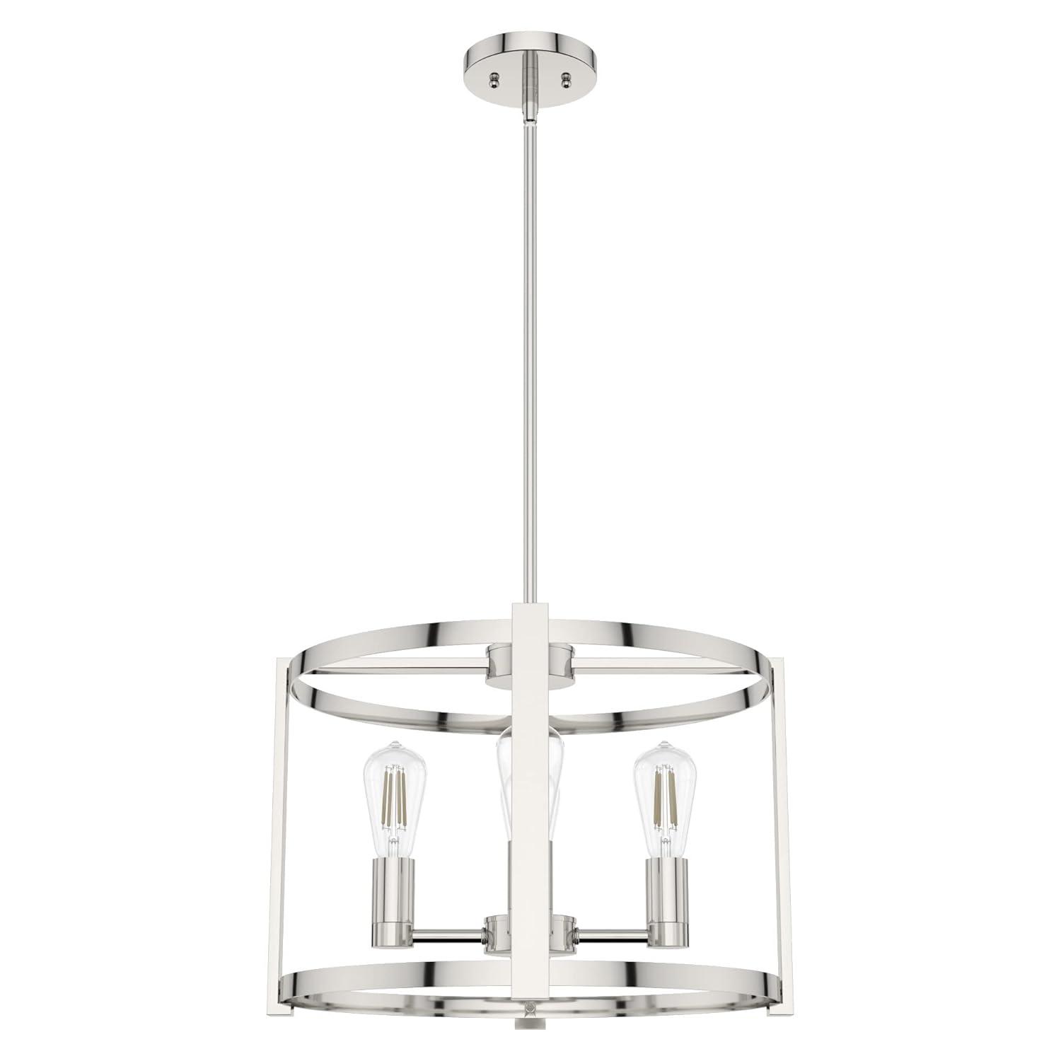 Hunter - Astwood 4-light Polished Nickel, Medium Size Chandelier, Dimmable, Caged Style, Drum Shaped, for Bedrooms, Kitchens, Dining, Living Rooms - 19957