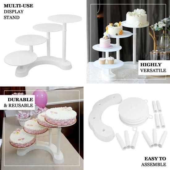 4-Tier Half Moon White Plastic Cake Dessert Stand, 4-Shelf Cupcake Display - 17" Tall