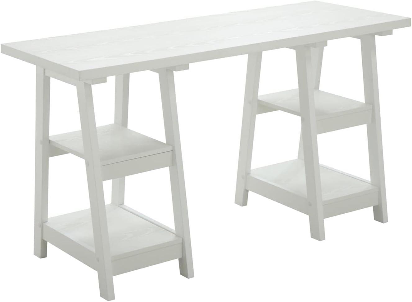 Convenience Concepts Designs2Go Double Trestle Desk with Shelves, White, All Ages