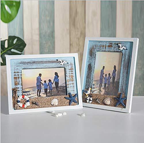 MUAMAX Beach Picture Frames 4 x 6 Ocean Photo Frame 4 by 6 Distressed Wooden Weathered Frames Coastal Frames Nautical Photo Stand Kids Gifts