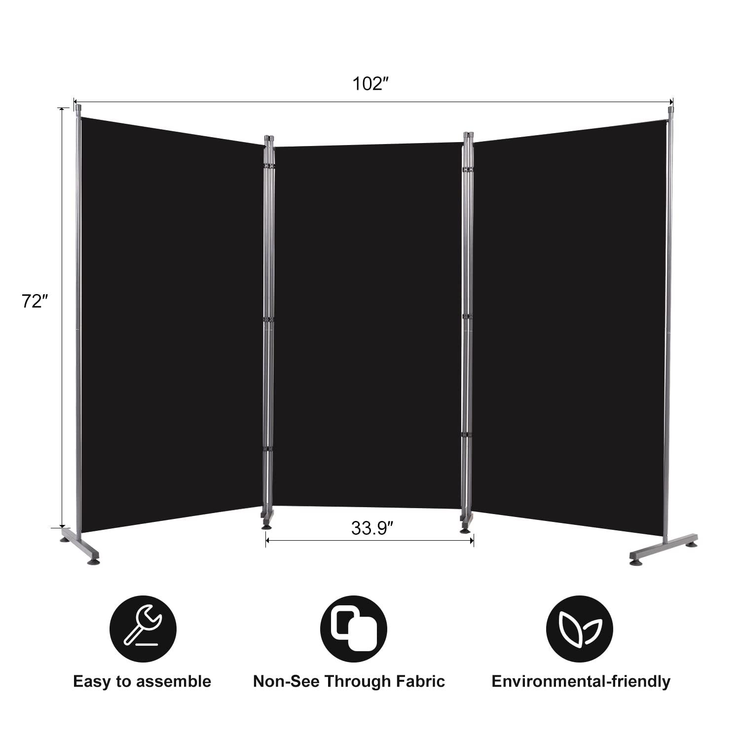 Ebern Designs Room Divider 6FT Folding Privacy Screens, 3 Panel Partition Room Dividers W/Freestanding Design, Portable Wall Divider For Room Separtation, Fabric Room Divider Panel Sceen For Home Office Bedroom